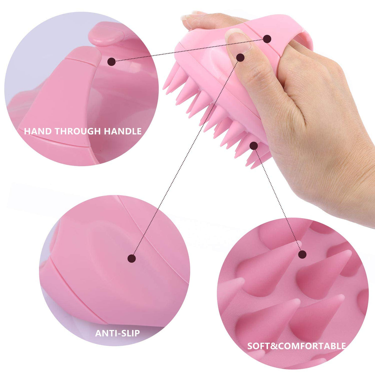 Silicone Hair Scalp Shampoo Brush Scalp Massager Exfoliating Hair Cleaning Brush Head Scrubber for Shower - Pink