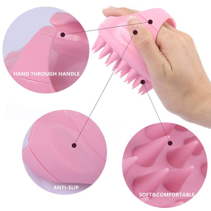 Silicone Hair Scalp Shampoo Brush Scalp Massager Exfoliating Hair Cleaning Brush Head Scrubber for Shower - Pink