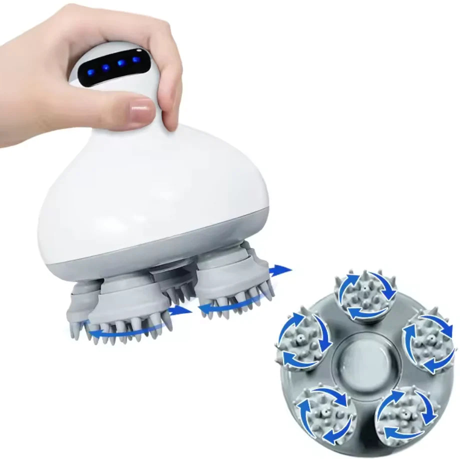 Solvea Scalp Massager — four rotating heads with 96 soft silicone nodes