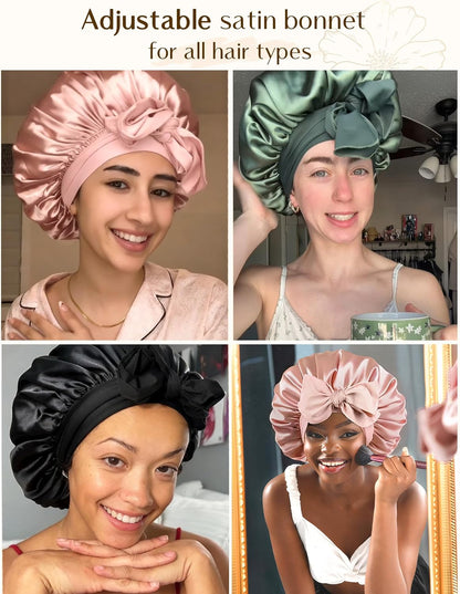 Adjustable Silk Bonnet for Sleeping Women Double Layer Satin Bonnet Reduce Friction Prevent Frizz Curly Hair