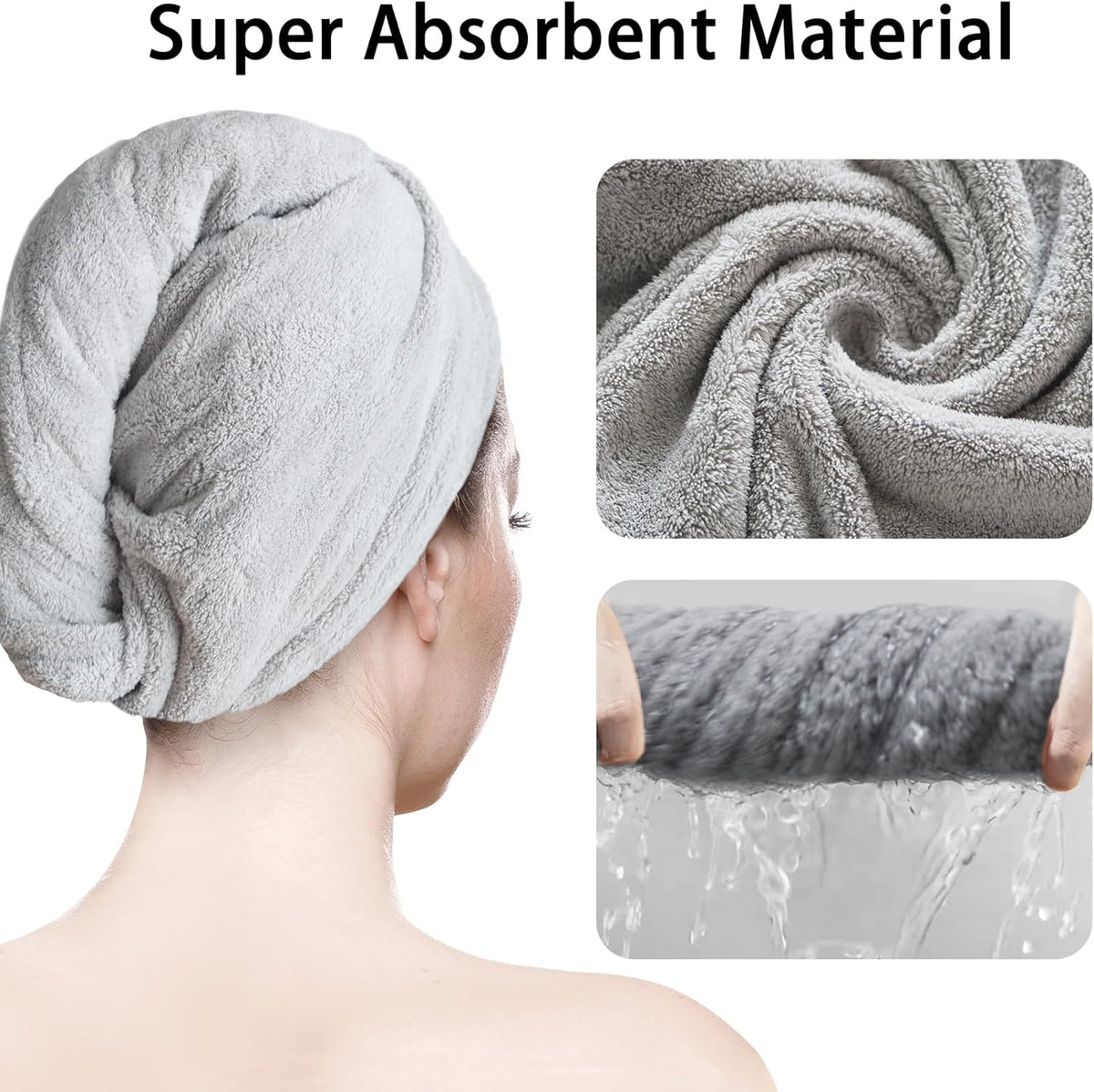 2 Pack Microfiber Hair Towel Wrap for Women Lightgrey+Lightgrey
