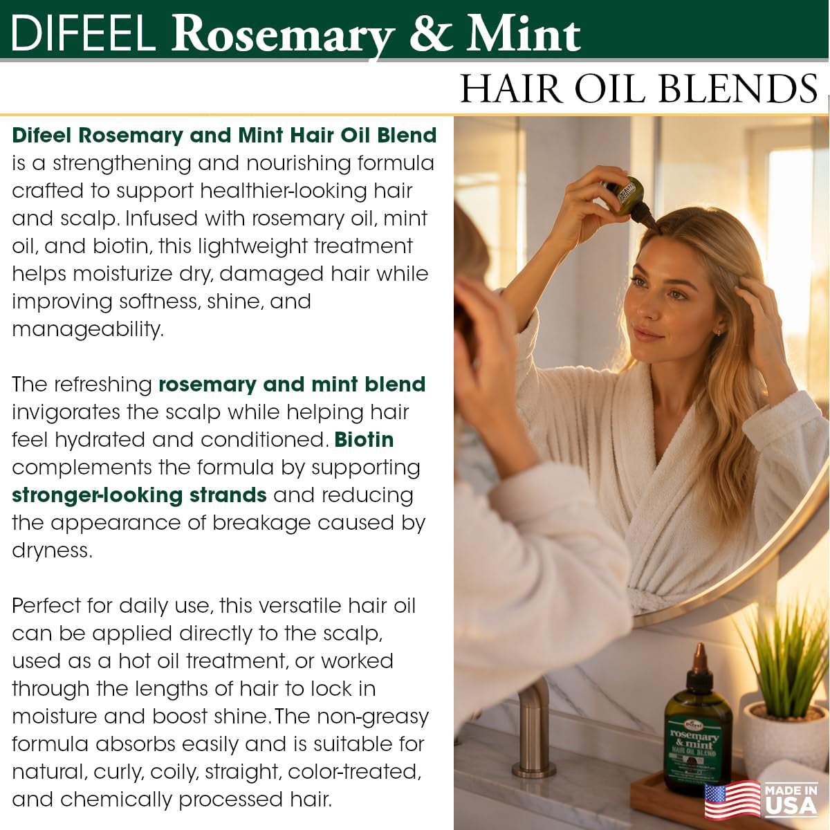 Applying the rosemary mint oil to the scalp