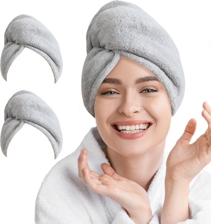 2 Pack Microfiber Hair Towel Wrap for Women Lightgrey+Lightgrey