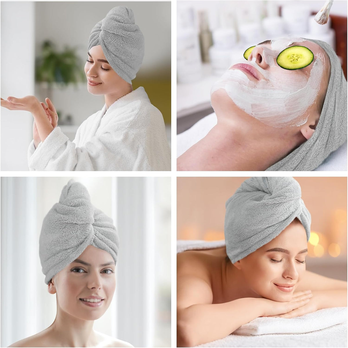 2 Pack Microfiber Hair Towel Wrap for Women Lightgrey+Lightgrey