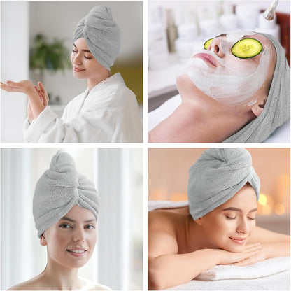 2 Pack Microfiber Hair Towel Wrap for Women Lightgrey+Lightgrey