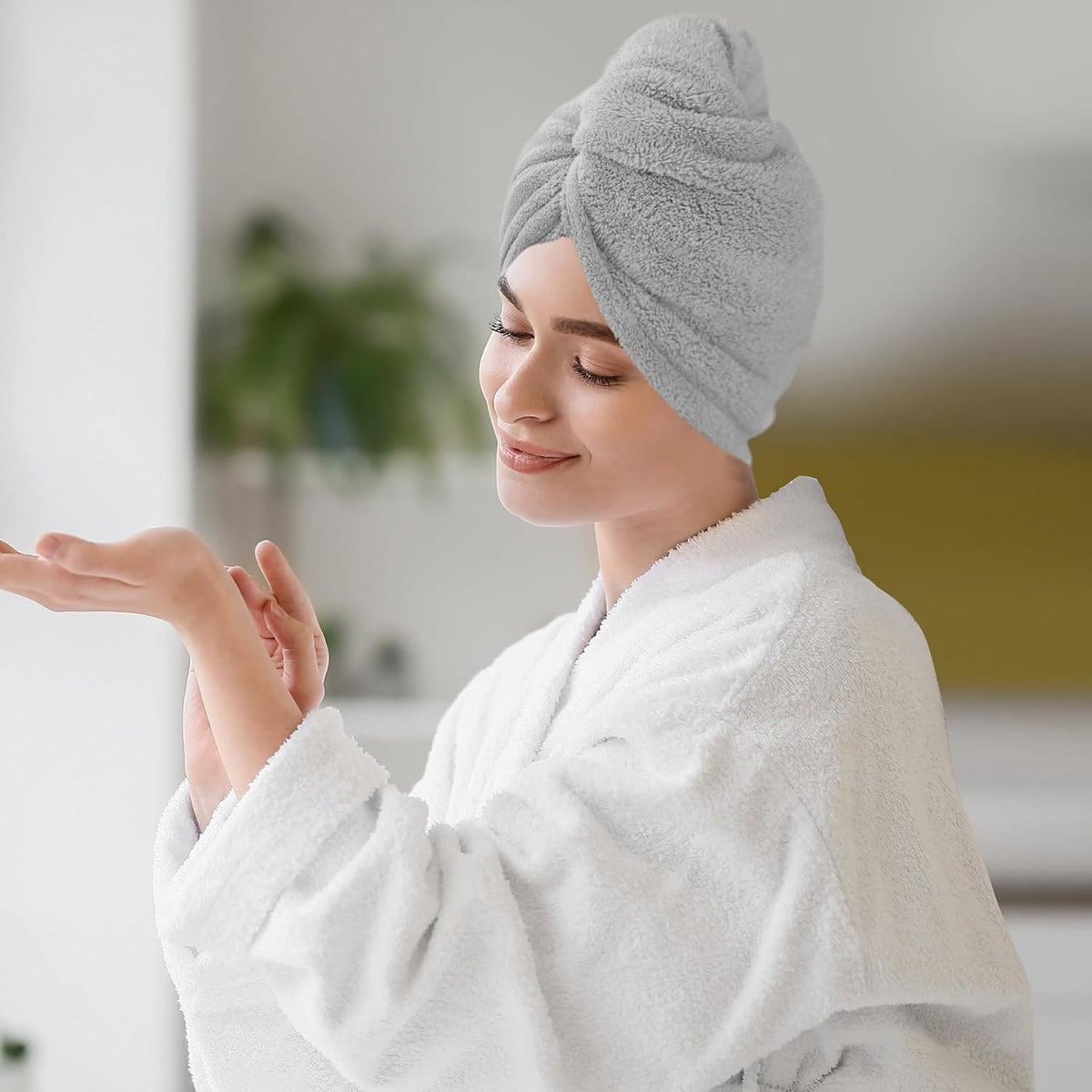 2 Pack Microfiber Hair Towel Wrap for Women Lightgrey+Lightgrey