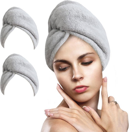 2 Pack Microfiber Hair Towel Wrap for Women Lightgrey+Lightgrey