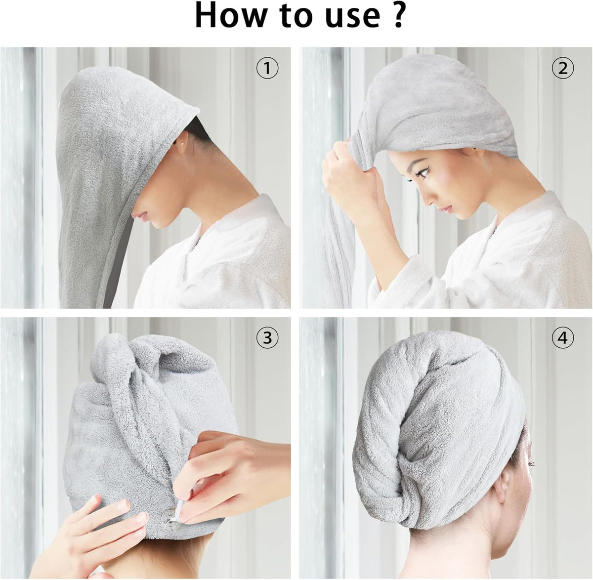 2 Pack Microfiber Hair Towel Wrap for Women Lightgrey+Lightgrey