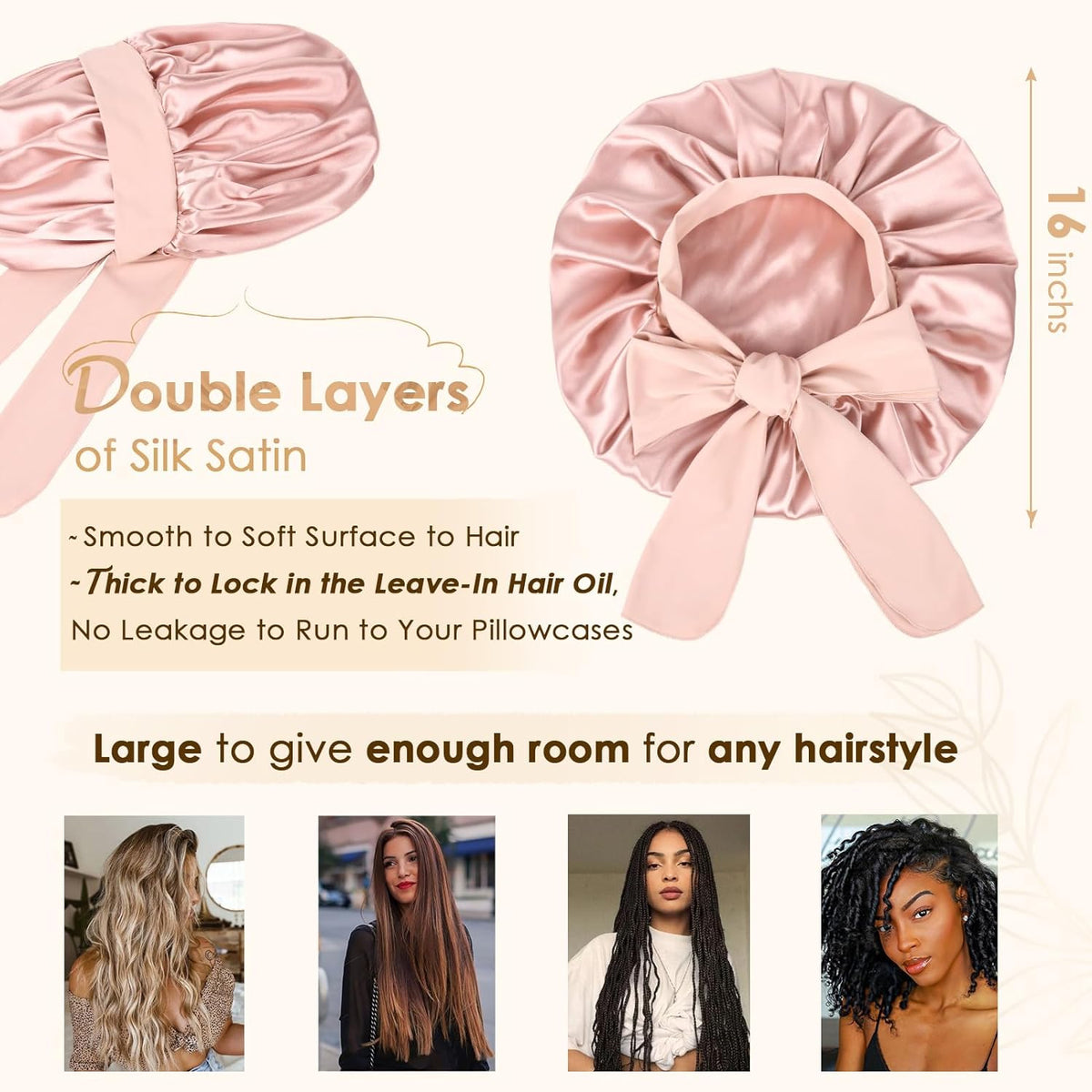 Adjustable Silk Bonnet for Sleeping Women Double Layer Satin Bonnet Reduce Friction Prevent Frizz Curly Hair