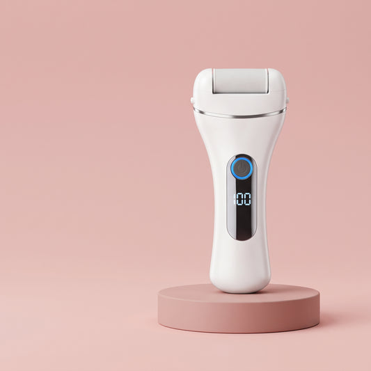 Solvea electric callus remover on a blush pink background