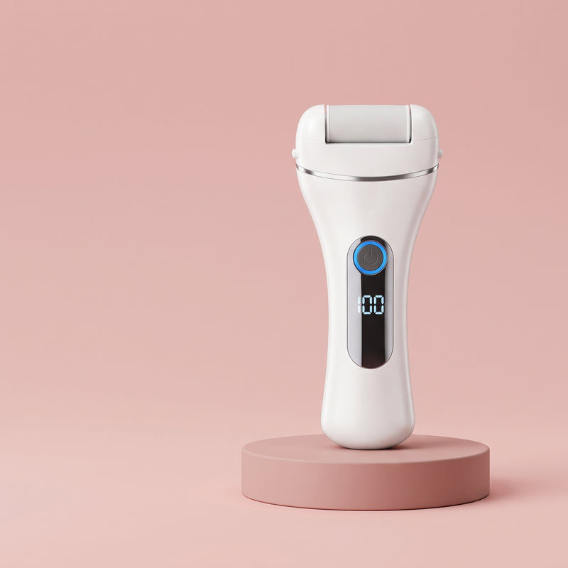 Solvea electric callus remover on a blush pink background