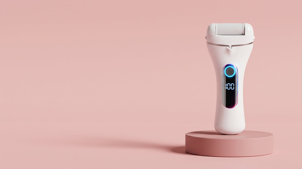 Solvea electric callus remover on a blush pink background